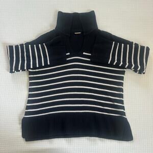 Elie Tahari Black White Stripe Collared Pullover Sweater Cotton Cashmere Size S